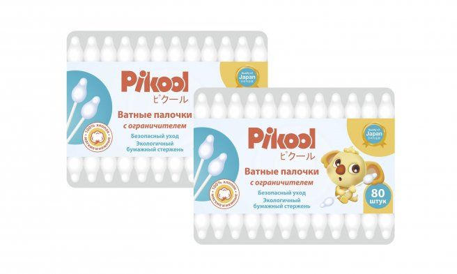 фото упаковки Pikool Ватные палочки c ограничителем детские