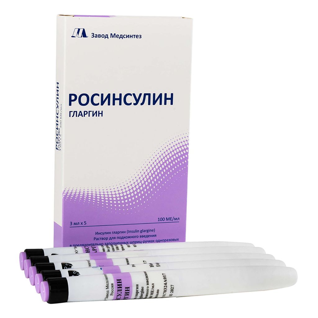 Росинсулин Гларгин, 100 МЕ/мл, раствор для подкожного введения, 3 мл, 5 шт.