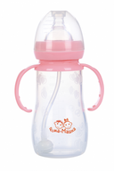 Рома+Машка бутылочка с широким горлышком с ручками, розового цвета, 240 мл, 1 шт.