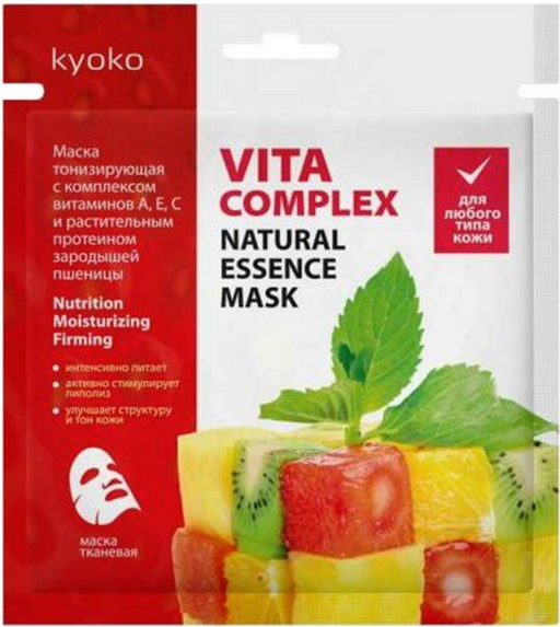 Киоко Тонизирующая маска для лица тканевая, маска для лица, комплекс вит А, Е, С и протеин зарод пшеницы, 22 г, 1 шт.