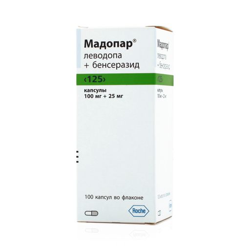 Мадопар 125, 100 мг+25 мг, капсулы, 100 шт.